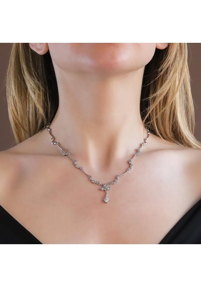Çiçek Modeli Zirkon Taşlı Gümüş Gerdanlık Gümüş