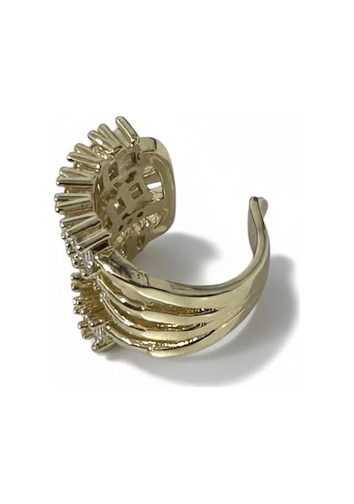Earcuff Sıkıştırmalı Pirinç Kıkırdak Küpe Baget Taşlı Üç Sıralı Altın Renk Çelik