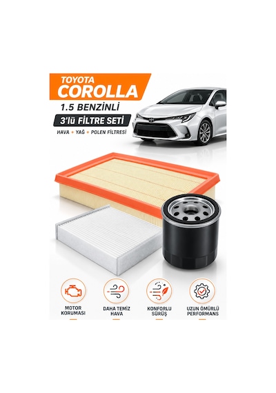 Toyota Corolla Uyumlu 1.5 Benzinli 3'lü Filtre Seti Hava+yağ+polen