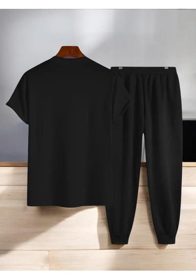Uyguntarz Unisex Dr. Ayı Tasarım Basklı Tshirt Eşofman Takımı Siyah