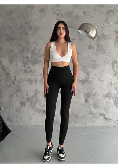 Nolya Moda Yüksek Bel Şardonlu Kışlık İç Göstermez Belize Tayt Siyah