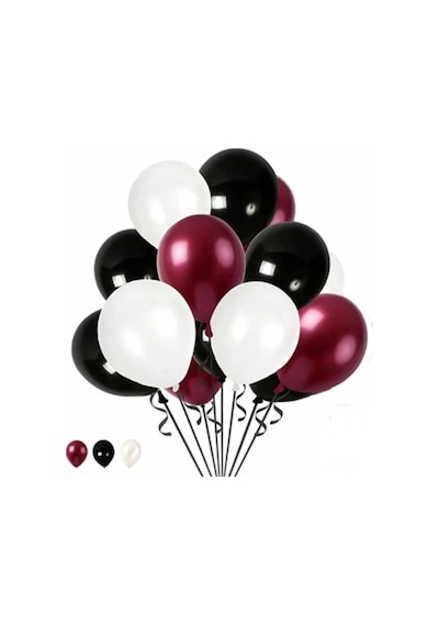 40 Adet Metalik Sedefli Beyaz-siyah-bordo Helyumla Uçabilen Balon