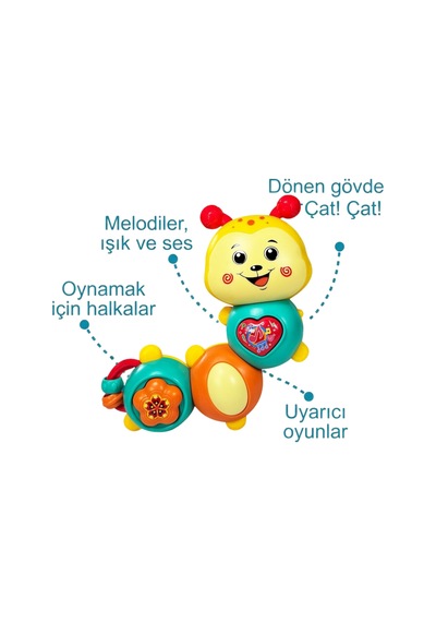 Renkli Şirin Tırtıl Bebek Aktivite Oyuncağı - Çıngırak Ses Çıkaran Melodili, Aydınlatmalı Öğretici Zeka Geliştirici Yenidoğan 6 Ay+