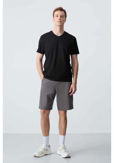 Air Jones Tommy Life Koyu Gri Pamuklu Kalın Yumuşak Dokulu Standart Fit Basic Erkek Şort - 81276 Koyu Gri
