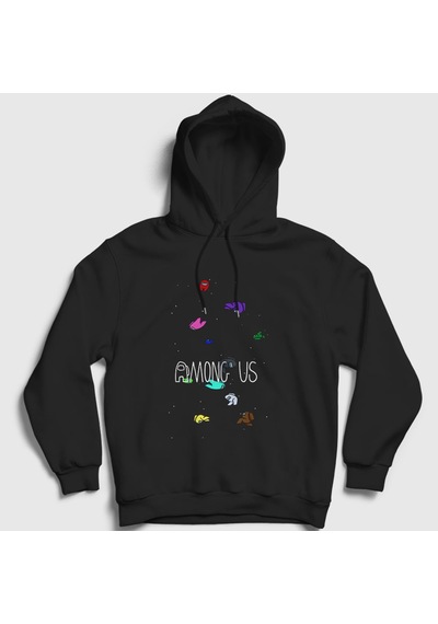 Presmono Unisex Space Among Us Kapüşonlu Sweatshirt Siyah