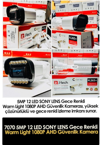 J-tech 5mp 7070 Renkli Gece Görüşlü 4 Lü Akıllı Güvenlik Kamera Seti Yüz Ve Araç Tanıma