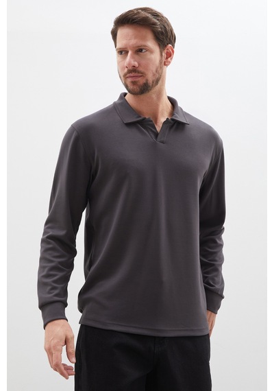 Fullamoda Basic Apaş Yaka Modal Sweatshirt Füme