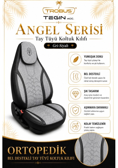 Seat Leon 2005 Ve Sonrası Uyumlu Angel Serisi Tay Tüyü Koltuk Kılıfı Gri Siyah