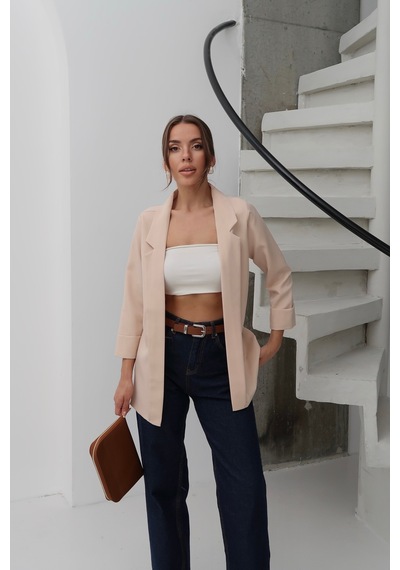 Paw Garage Kadın Atlas Kumaş Astarsız Blazer Ceket, Premium Kalite Bej