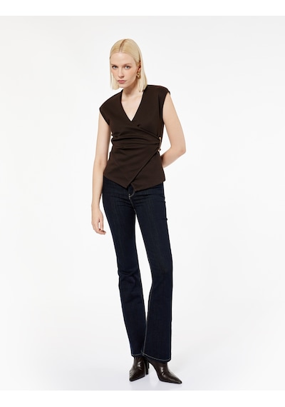 Koton Slim Fit Metal Aksesuarlı V Yaka Kruvaze Yelek Kahverengi 7wak30014ek Kahve
