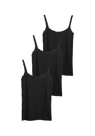 Marks & Spencer 3'lü Pamuklu Dantel Kenarlı Atlet T32004536 Siyah