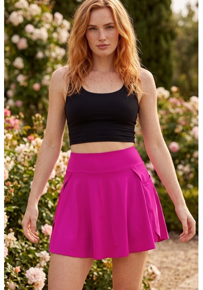 Soulshae Yüksek Bel Cepli Krep Mini Etek Pembe