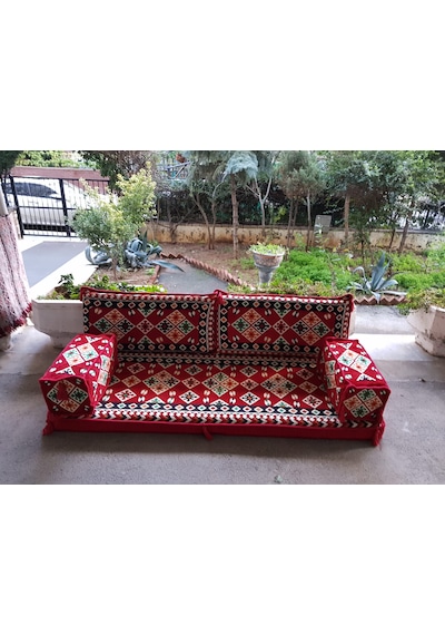 Coton Şark Köşesi Ürgüp Desenli Minder Takımı Kırmızı