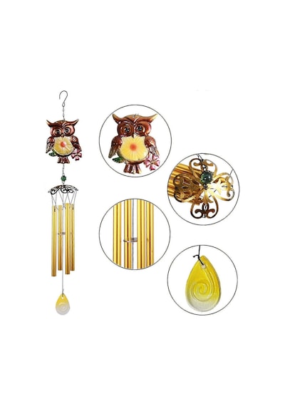 Feng Shui Baykuş Tasarımlı Cam İşlemeli Rüzgar Çanı Bahçe Balkon Dekorasyon Ürünü Yeni Ev Hediyesi 40  Cm 20047016