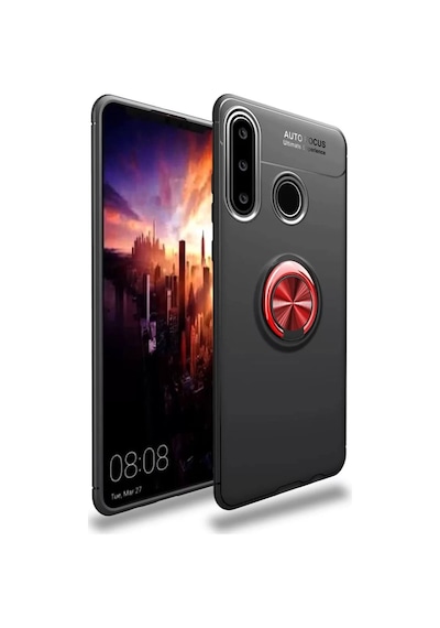 Newface Huawei Y6p Kılıf Range Yüzüklü Silikon - Siyah-kırmızı