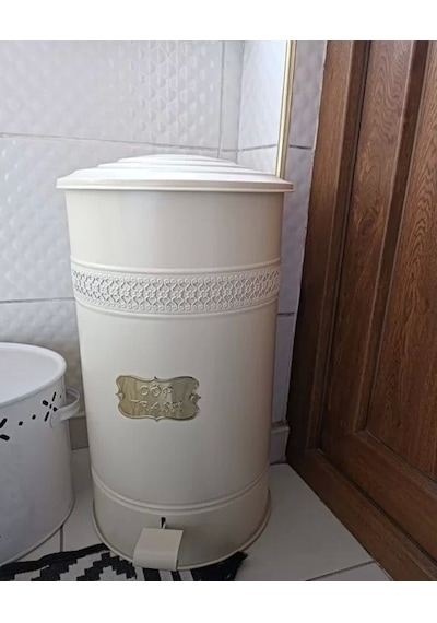 Pedallı Metal Galvaniz Mutfak Banyo Kapaklı Çöp Kovası 30 Lt Kre Krem