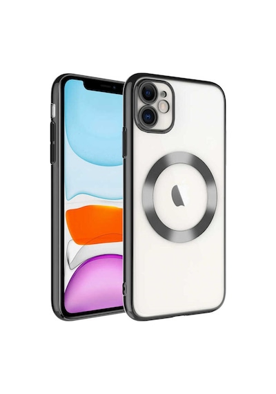 Apple Uyumlu iPhone 11 Kılıf Wireless Şarj Özellikli Sert Pc Zore Riksos M-safe Kapak Siyah