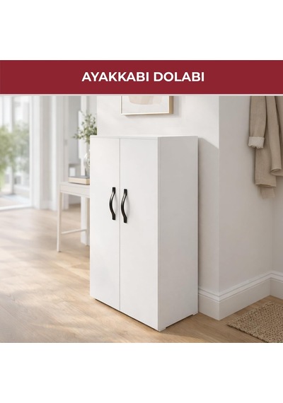 2 Kapaklı 4 Raflı Çok Amaçlı Dolap Beyaz 59x30x100 Cm Suntalam Düzen Dolabı Mutfak, Banyo, Antre, Ayakkabıl Diğer