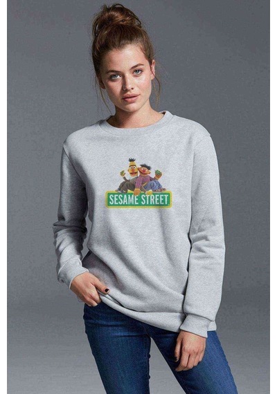 Susam Sokağı Baskılı Gri Kadın Sweatshirt (528296504)