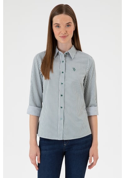 U.S. Polo Assn. Kadın Koyu Yeşil Çizgili Uzun Kollu Gömlek 50316492-VR079 U.S. Polo Assn. Kadın Koyu Yeşil Çizgili Uzun Kollu Gömlek 50316492-VR079