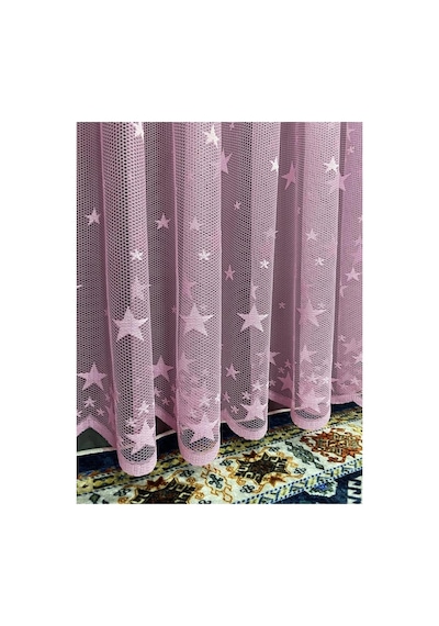 Çocuk Odası Tül Perdesi, Yıldız Desen Pembe Perde, Kız Çocuk Odası Perdesi Pembe