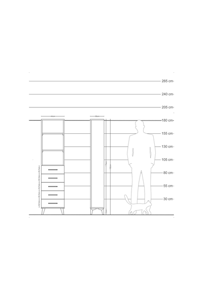 Arges Dolap 3 Raflı 5 Çekmeceli 44x30x182 Çam-antrasit Çam