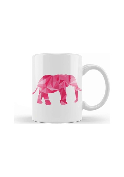 Geometric Animal Pink Elephant Kupa Bardak Porselen Karışık
