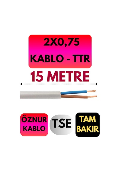 Öznur 2x0,75 Ttr Kablo Metre Seçenekli Beyaz - 15 Metre