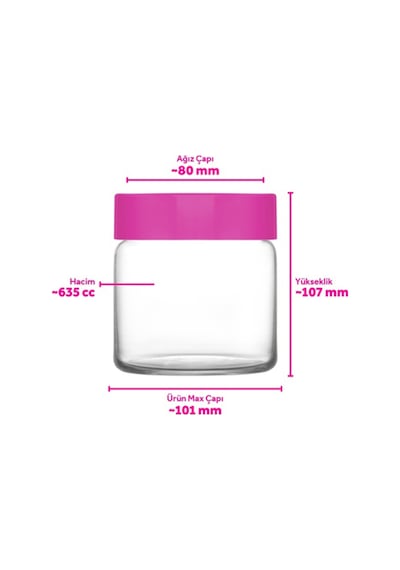 Lav Novo Cam Kavanoz 3'lü Orta Boy 635 ml Pembe Plastik Kapaklı (Erzak Saklama Kavanozu )