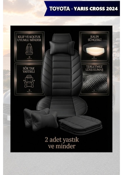 Yaris Cross 2024 Uyumlu Premium Lüks Siyah Renk 2 Adet Minder Ve Yastık