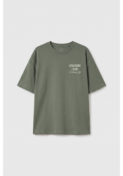 Haki Oversize Kısa Kollu Baskılı Kız Çocuk T-shirt - 75175