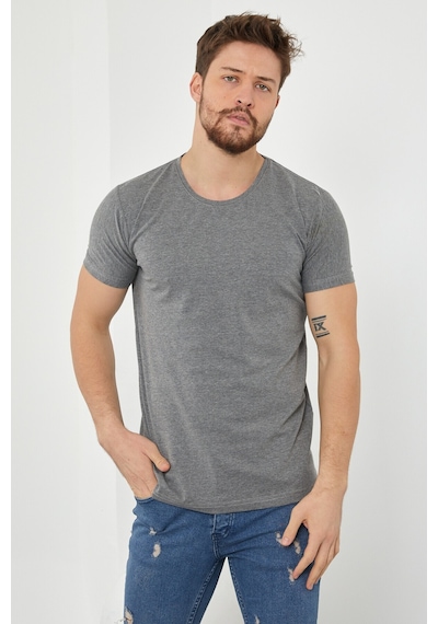 Cool Tarz Füme Basic Erkek Slim Fit %100 Pamuklu Kısa Kollu Bisiklet Yaka T-shirt Füme Füme