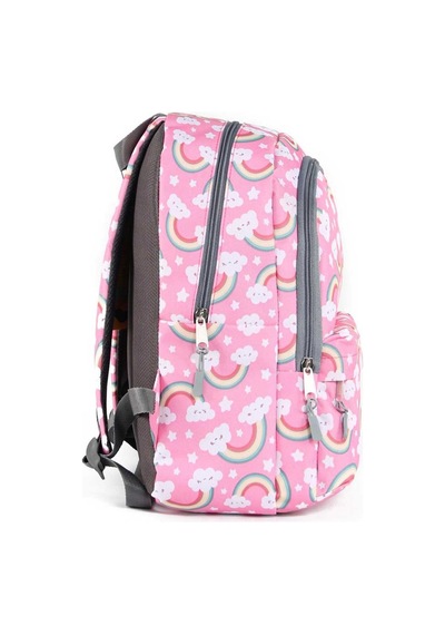 Pembe - Gökkuşağı Desenli Unisex Çocuk Cambridge Polo Club Üçlü Okul Çantası Seti Plcan2079