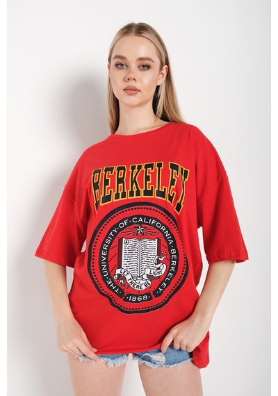 Flood Of Style Kadın Oversize Berkeley Baskılı Kırmızı T-shirt