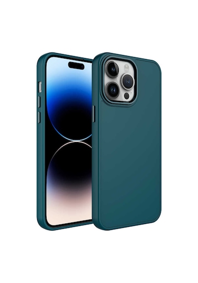 Goocamp Apple iPhone 14 Pro Max Uyumlu Metal Çerçeve Ve Buton Tasarımlı Silikon Luna Kılıf Koyu Yeşil