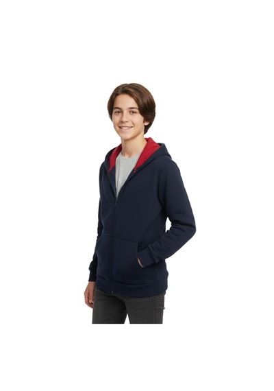 Baglan Lacivert Fermuarlı Kapüşonlu Cepli Kız Erkek Sweatshirt Bgl-st05000 Lacivert