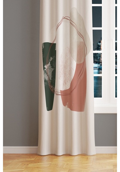 Soft Oval Desenli Süet Oturma Odası Salon Fon Perde Baskılı Ekstrafor Büzgü Tek Kanat Prd-1111 Çok Renkli