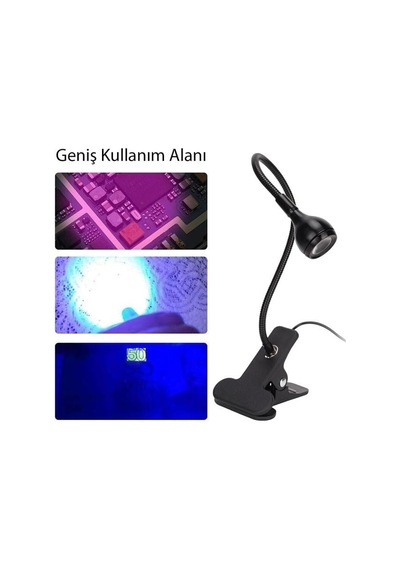 Powermaster Uv Mor Işık Para Kontrol - Yapışkan Kurutma Lambası Esnek Masa Lambası 3 Watt Siyah