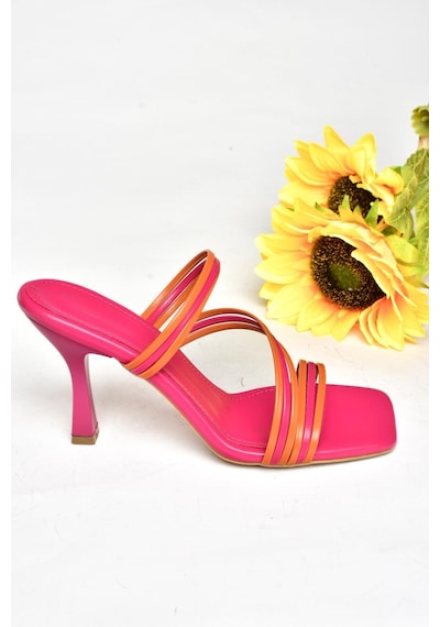 Fox Shoes S590033709 Fuşya/turuncu İnce Topuklu Kadın Terlik Fuşya - Turuncu