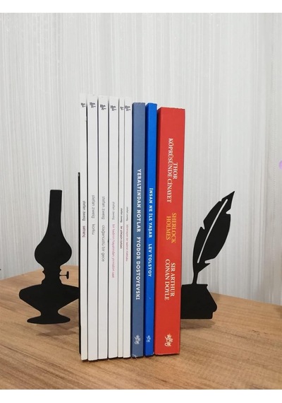 Dekoratif Divit Ve Gaz Lambası Desenli Metal Kitap Tutucu 2 Li Paket Mk15s