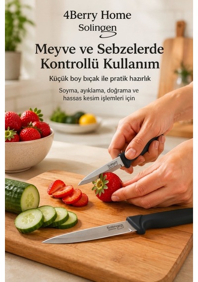 Solingen 2 Li Paslanmaz Çelik Mutfak Bıçağı Seti Et, Meyve Ve Sebze Bıçağı Siyah