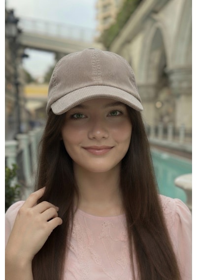 Mollycrush Kadın Mevsimlik Fitilli Kadife Bej Şapka Günlük Ayarlanabilir Beyzbol Kep Bej