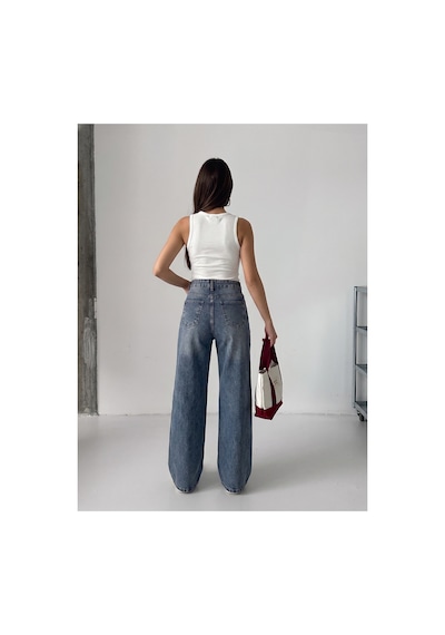 Bluemarlin Kemer Dilli Taş Detaylı Tint İşlemli Straight Jeans Pantolon Tint İşlemli