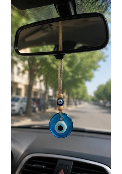 Nazar Boncuğu Dikiz Aynası Süsü Mavi Renkli 4 Cm Duvar Süsü El Yapımı Cam Kapı Süsü