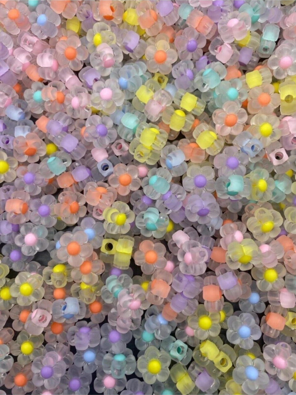 25gr Buzlu Mat Içi Karışık Renkli Boncuklu Çiçek Model Boncuk,takı Boncuğu 25gr, 45 Adet