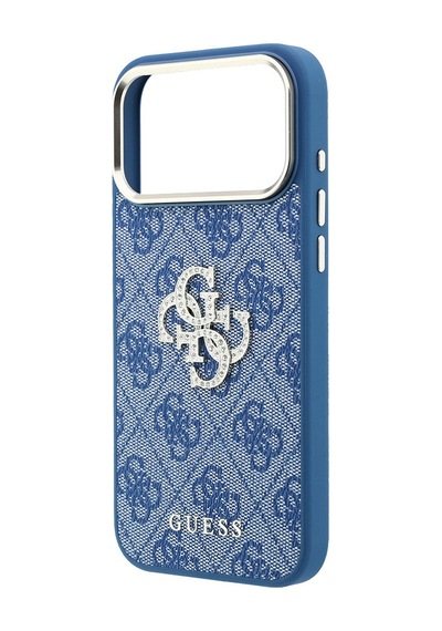 Apple iPhone Uyumlu 18 Pro Max  Kılıf Guess  Lisanslı 4g Büyük Taşlı Resin Logolu Pu Kapak Mavi