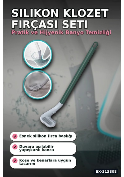 Sopali Tasarim Silikon Klozet Fircasi 41 Cm Aski Kancali Banyo Temizlik Seti Bx-313808 000 Açık Krem
