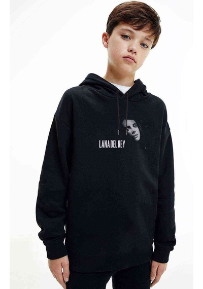 Tshirthane Lana Del Rey Baskılı Unisex Çocuk Kapüşonlu Siyah Sweatshirt Siyah