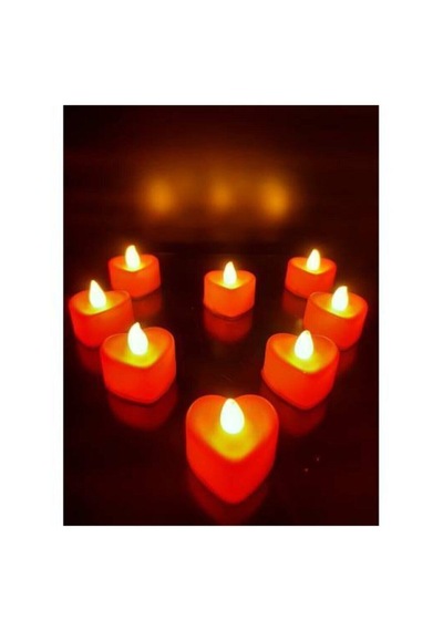 7 Adet Kırmızı Kalpli Ledli Mum, Tealight Mum Pilli, Led Işıklı, Kutlama, Doğum Günü, Kına, Düğün