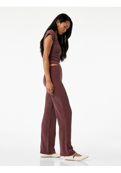 Koton Bürümcük Kumaş Slim Fit Uzun Düz Paça Pantolon Bordo 6wak40042ek Bordo